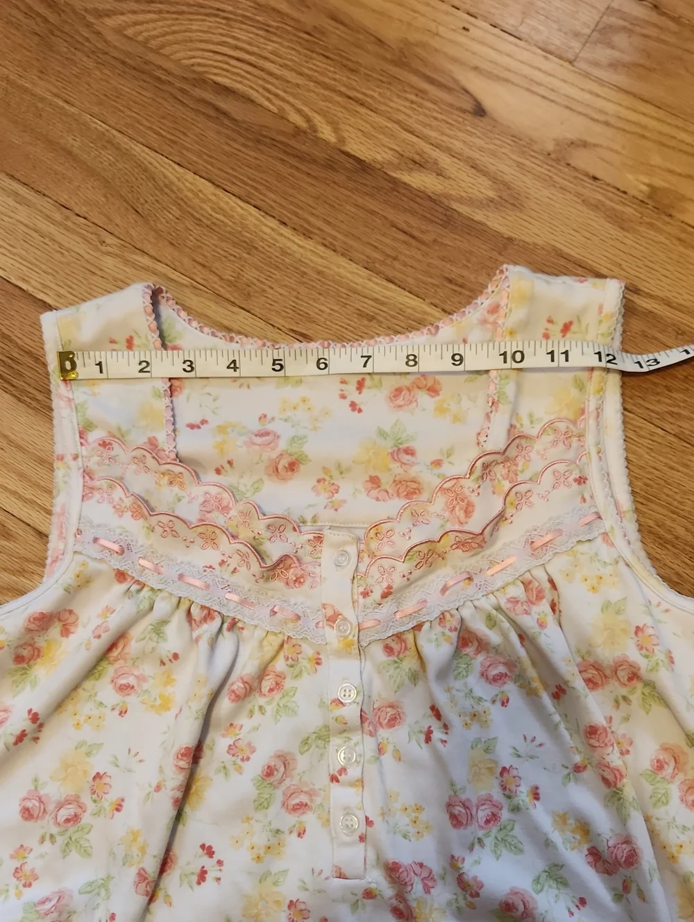 Pink Yellow Floral Nightgown Lace Ribbon Trim Vintage Soft Cottagecore Granny - Picture 11 of 13